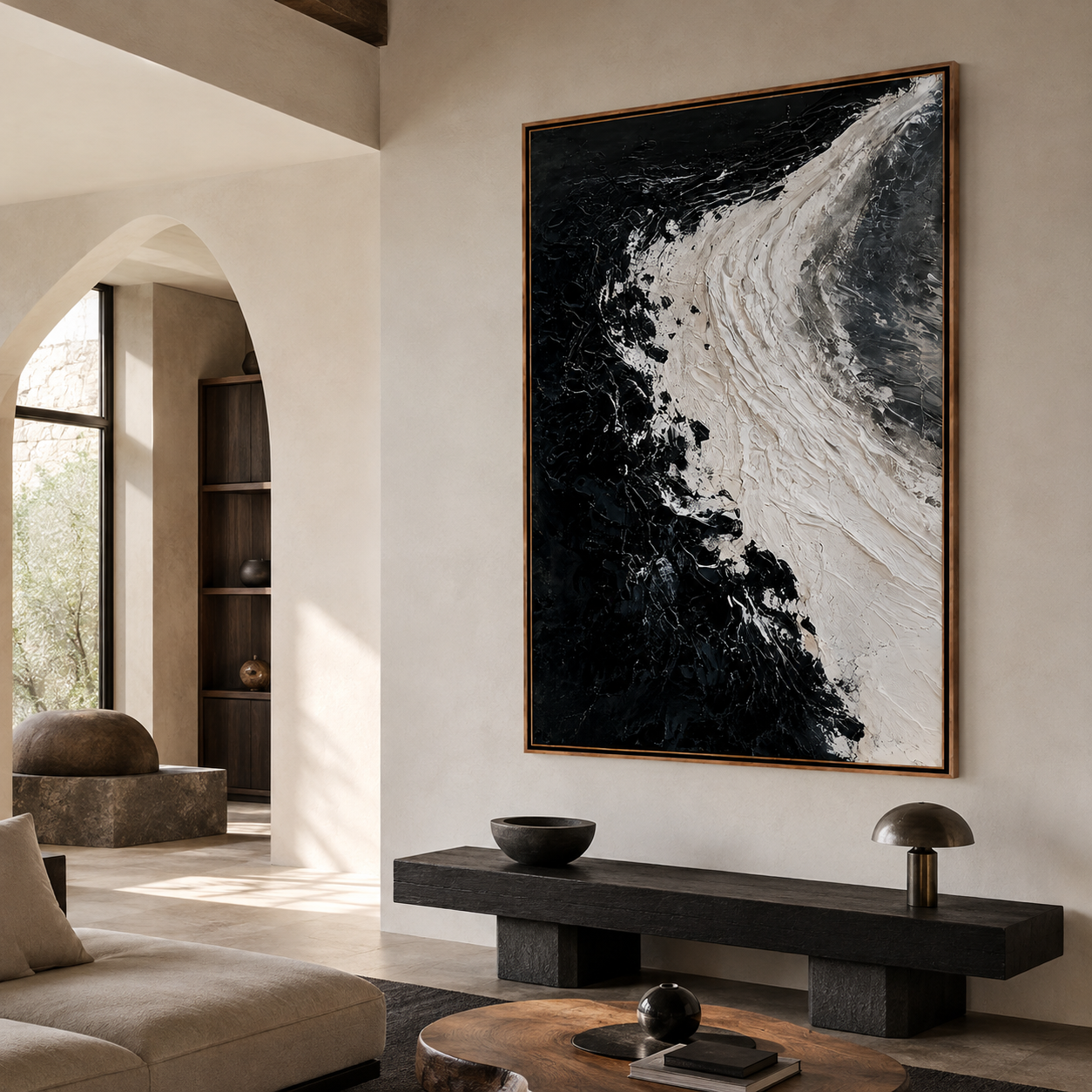 Obsidian Tide-Black White Abstract Painting