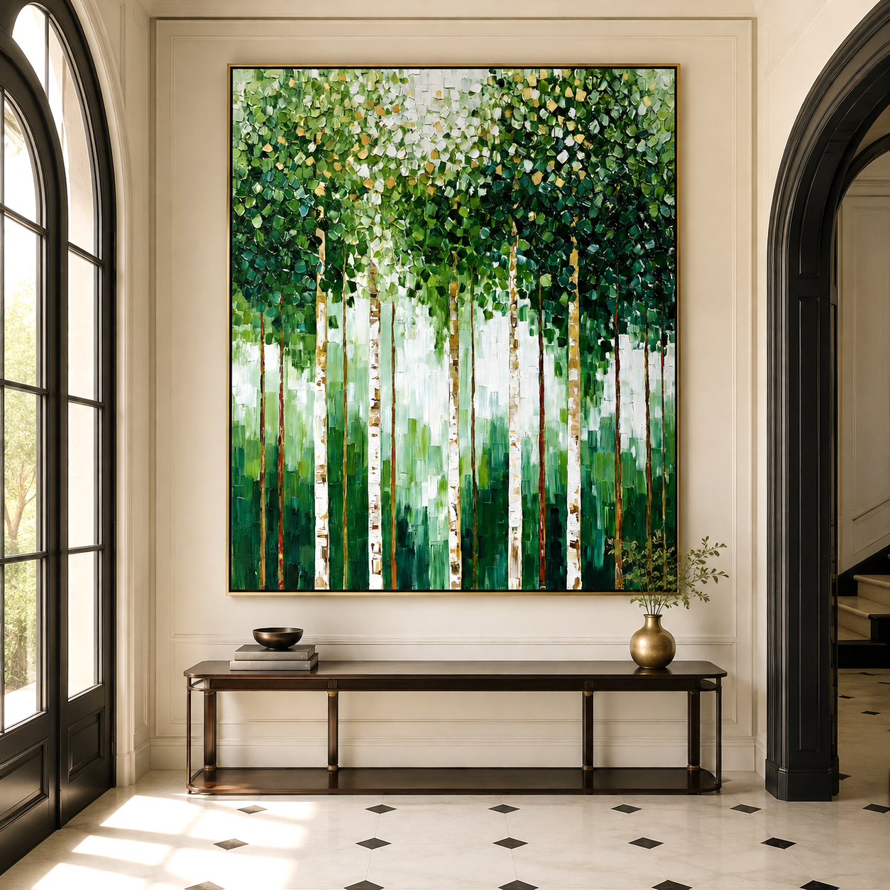 Emerald Birchlight-Green Forest Painting