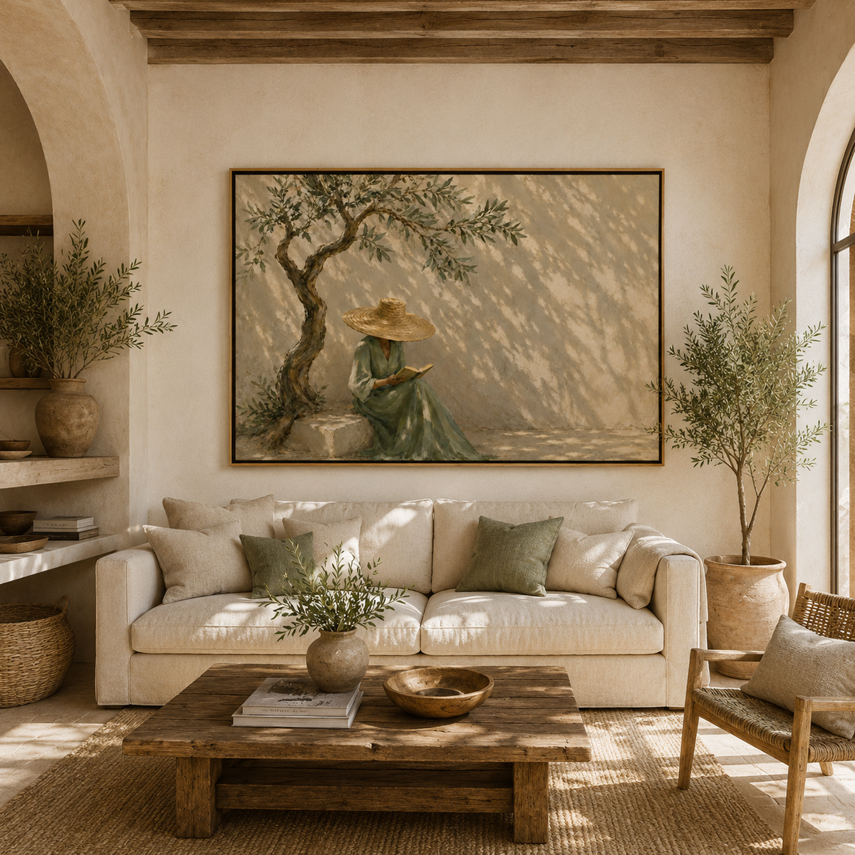 Olive Shade-Reading Woman Painting