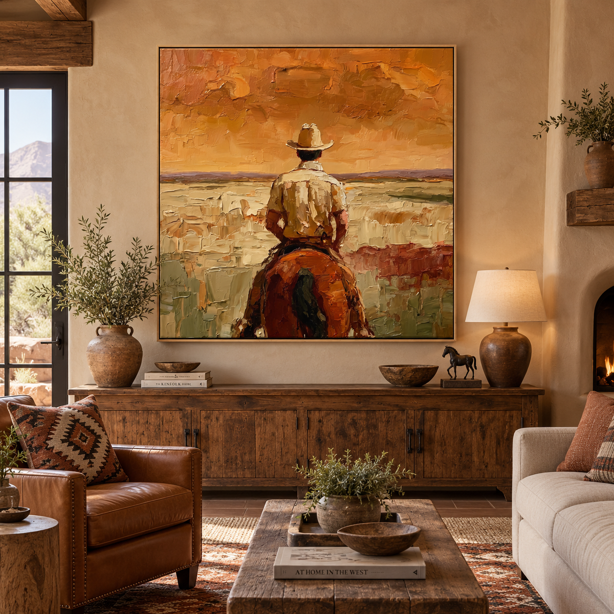 Amber Horizon-Western Cowboy Horse Painting