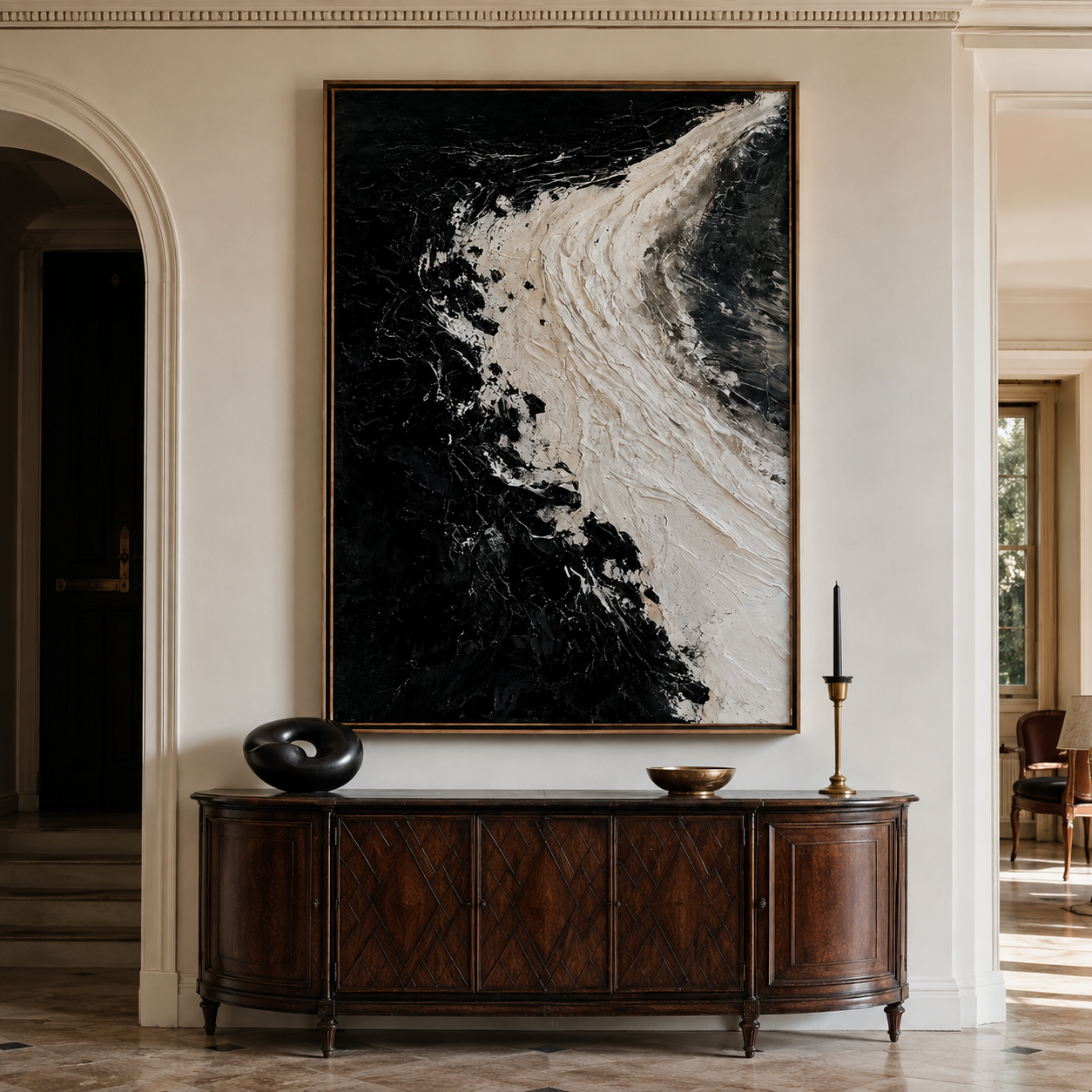 Obsidian Tide-Black White Abstract Painting