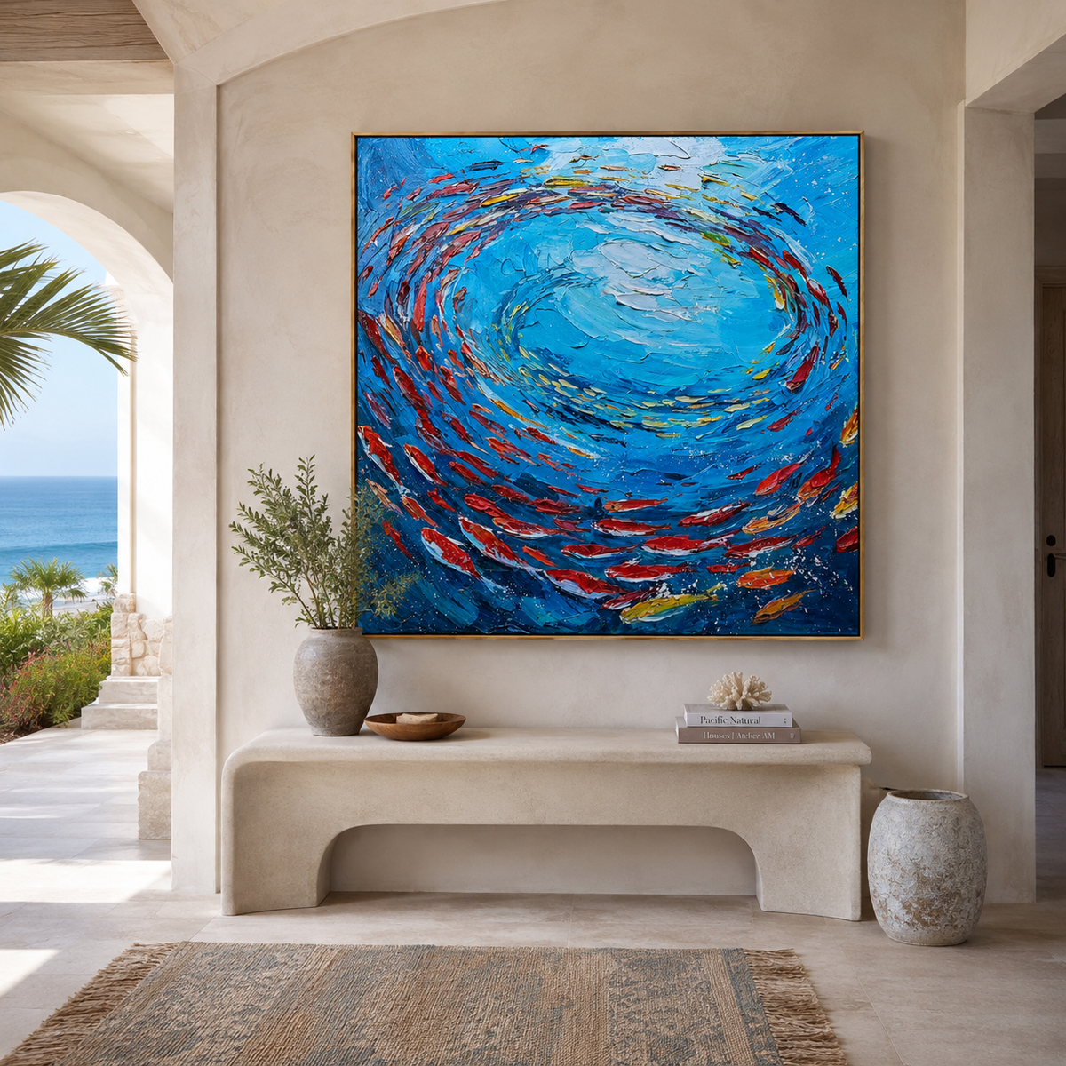 Azure Spiral-Colorful Koi Fish Painting