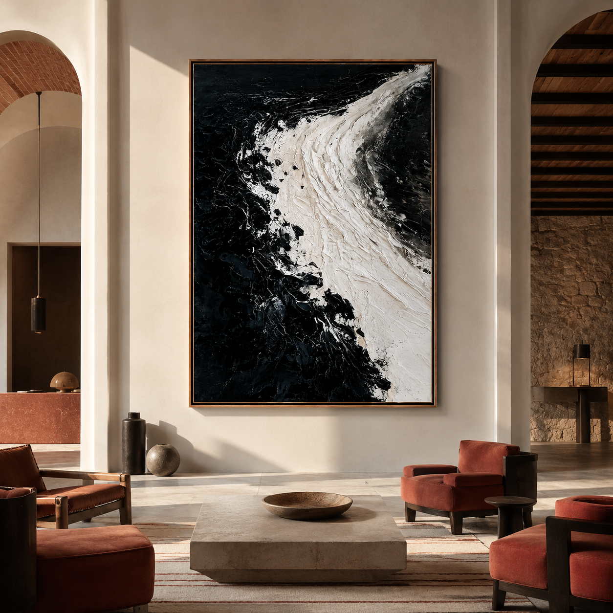 Obsidian Tide-Black White Abstract Painting
