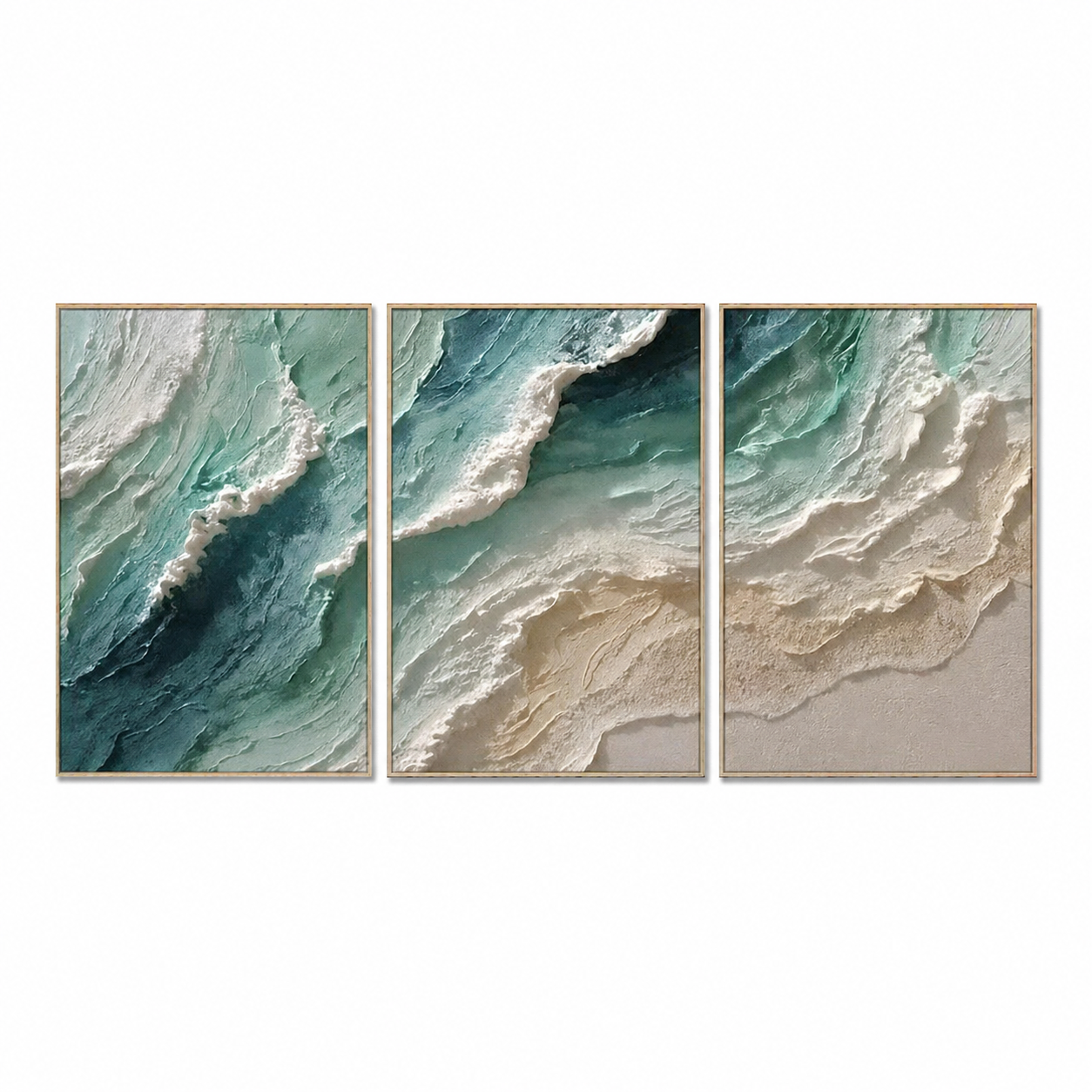 Ocean Mist Waves-Triptych Coastal Painting