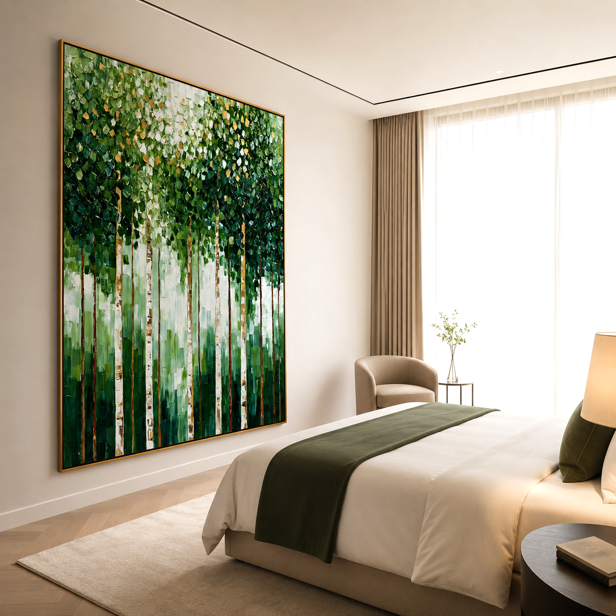 Emerald Birchlight-Green Forest Painting