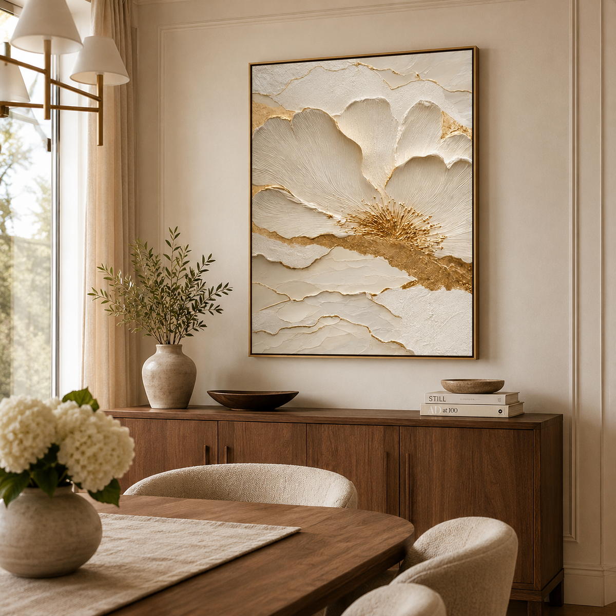Golden Bloom Essence-Textured Floral Painting