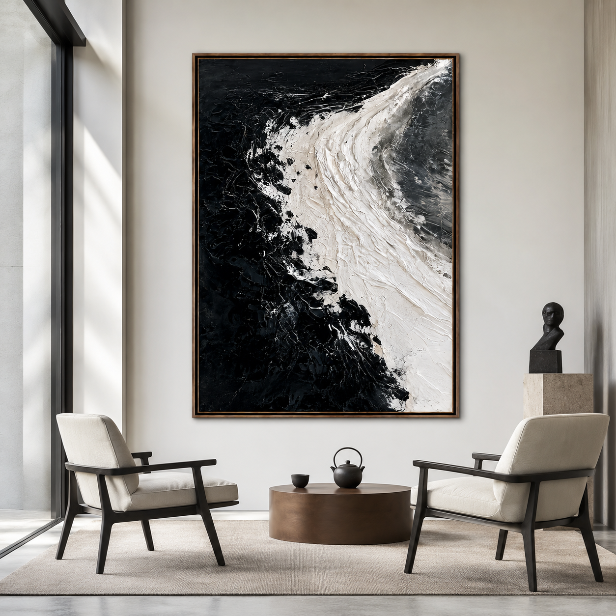 Obsidian Tide-Black White Abstract Painting