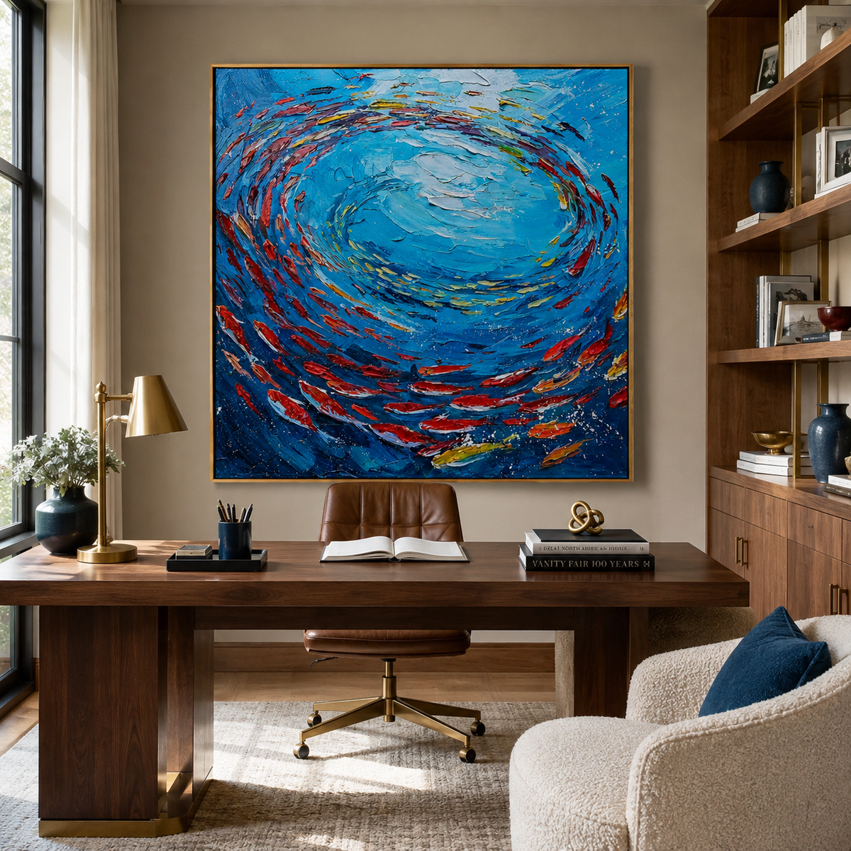 Azure Spiral-Colorful Koi Fish Painting