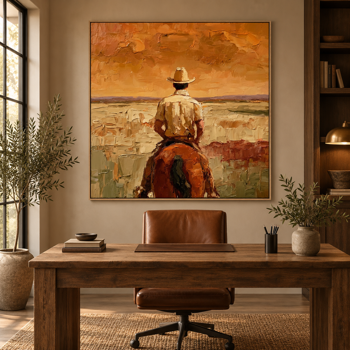 Amber Horizon-Western Cowboy Horse Painting