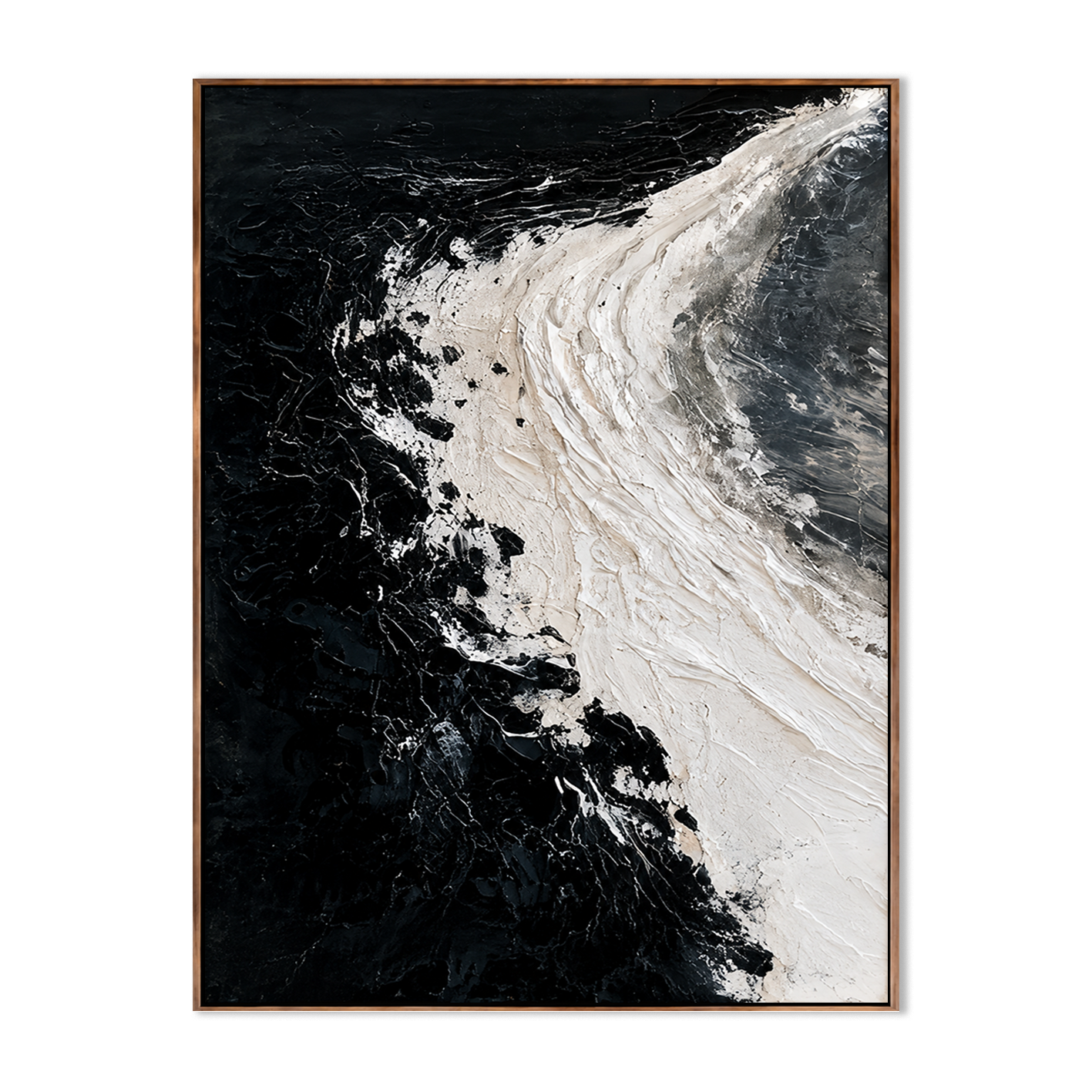 Obsidian Tide-Black White Abstract Painting