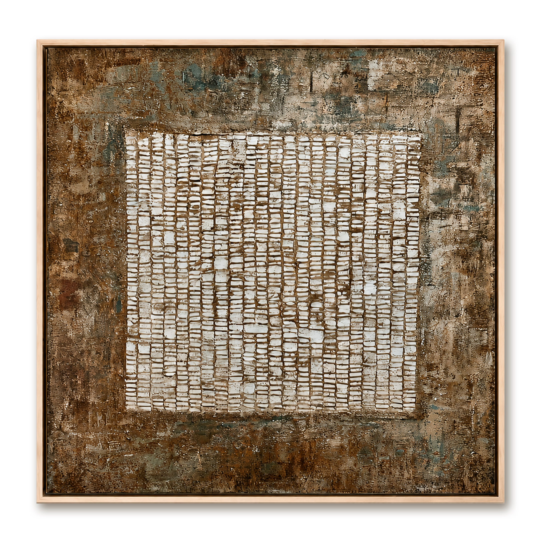 Weathered Grid-Textured Abstract Oil Painting