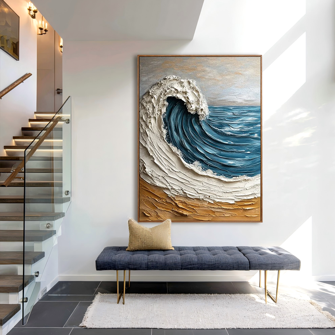 Cresting Arc-Vertical Ocean Wave Painting
