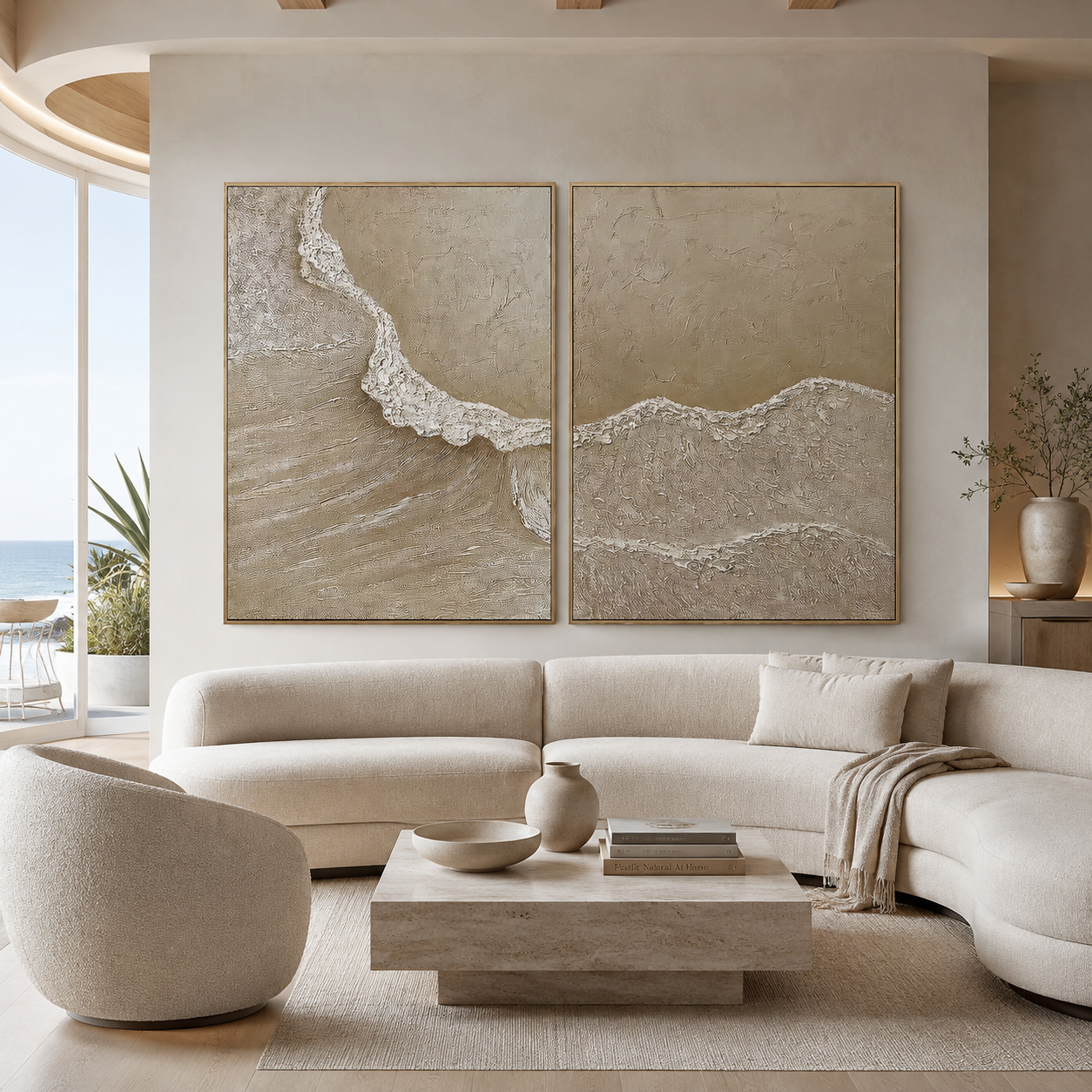 Sanded Tides-Neutral Textured Coastal Diptych