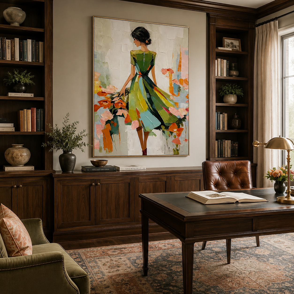 Garden Muse-Green Dress Floral Painting
