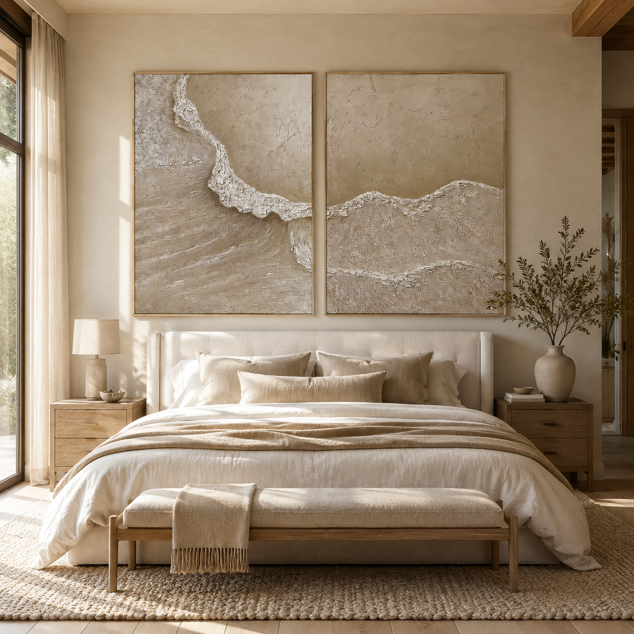 Sanded Tides-Neutral Textured Coastal Diptych