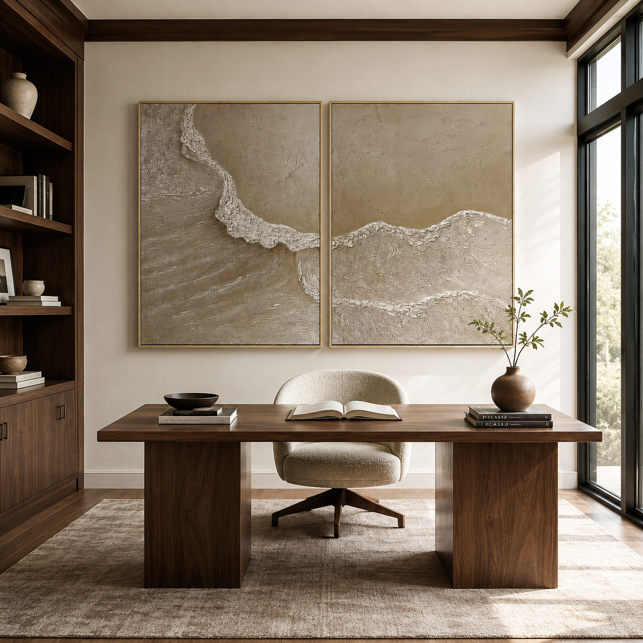 Sanded Tides-Neutral Textured Coastal Diptych