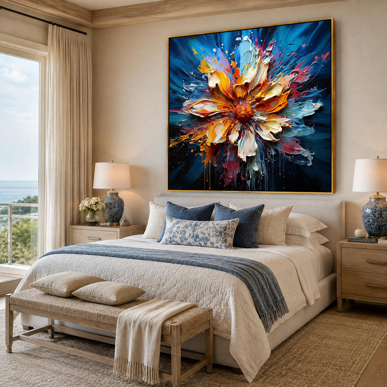Ocean Bloom-Colorful Impasto Flower Painting