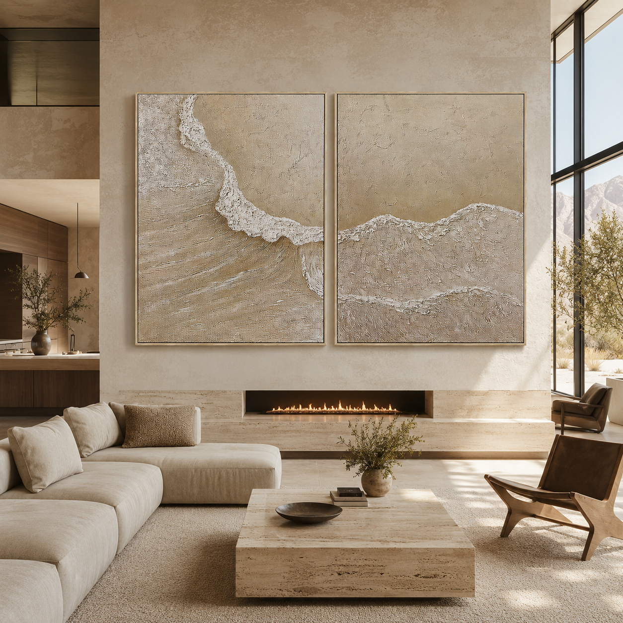 Sanded Tides-Neutral Textured Coastal Diptych