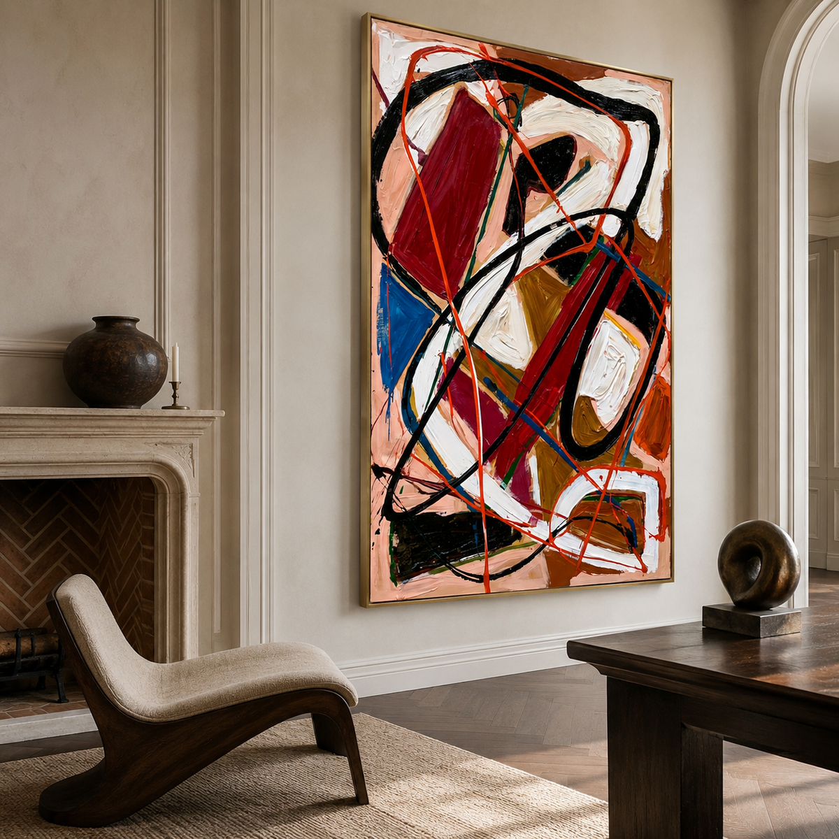 Crimson Pulse-Red Gestural Abstract Painting