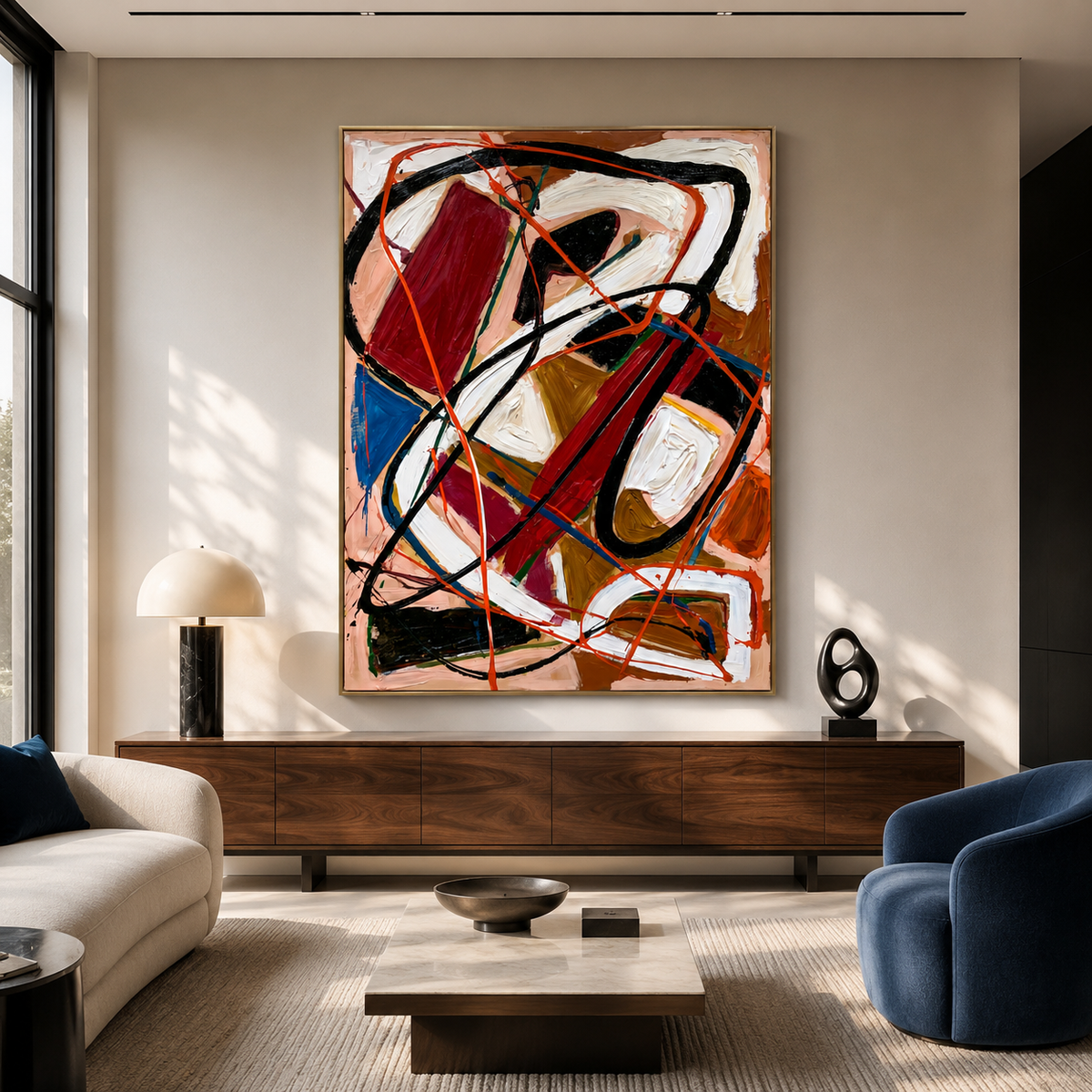 Crimson Pulse-Red Gestural Abstract Painting