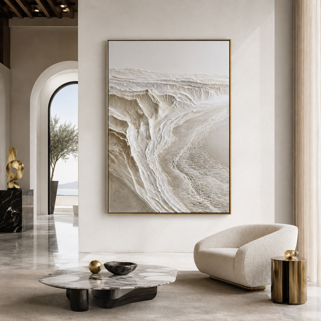 Desert Trace-Ivory Relief Abstract Painting