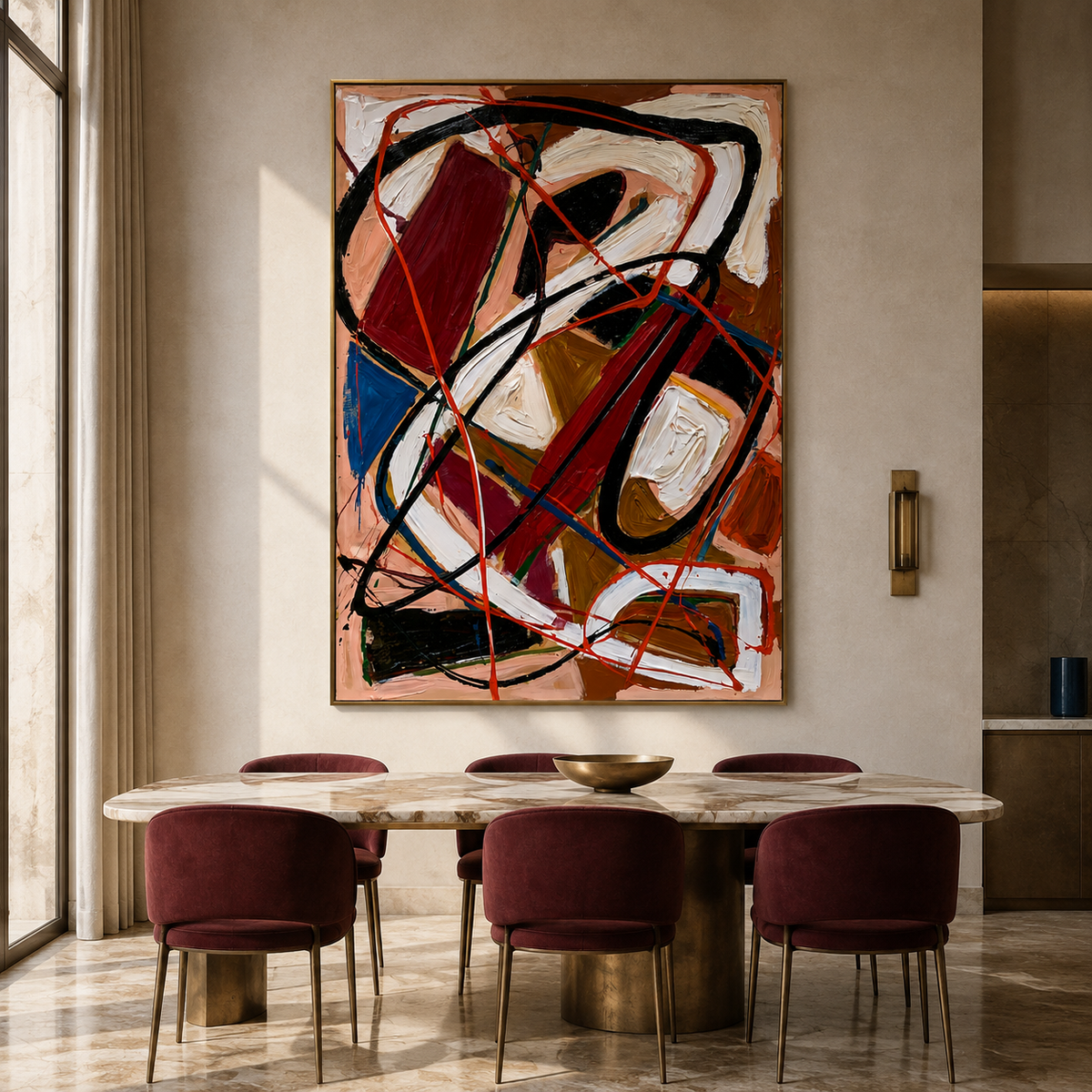 Crimson Pulse-Red Gestural Abstract Painting