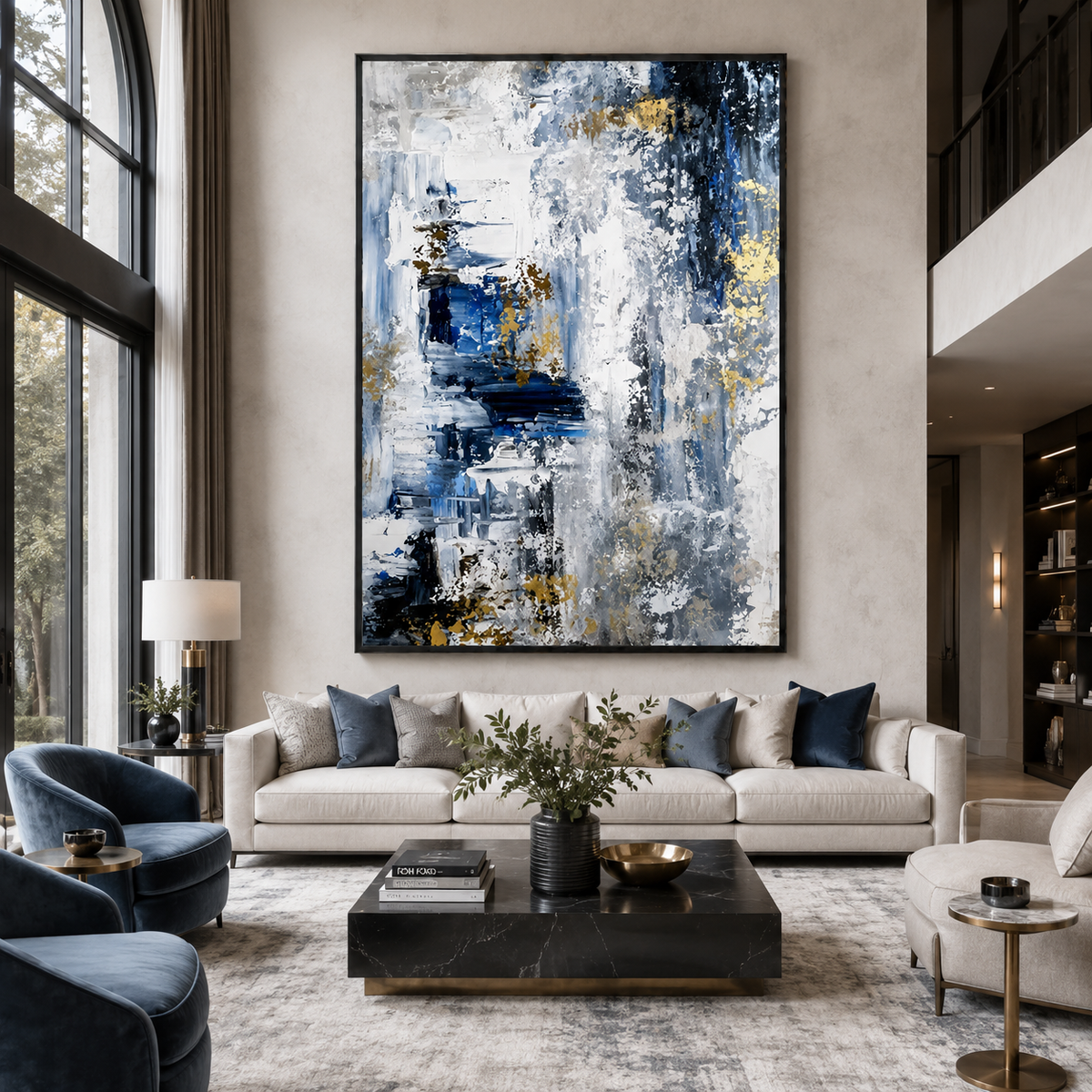 Gilded Drift-Blue Gold Abstract Painting