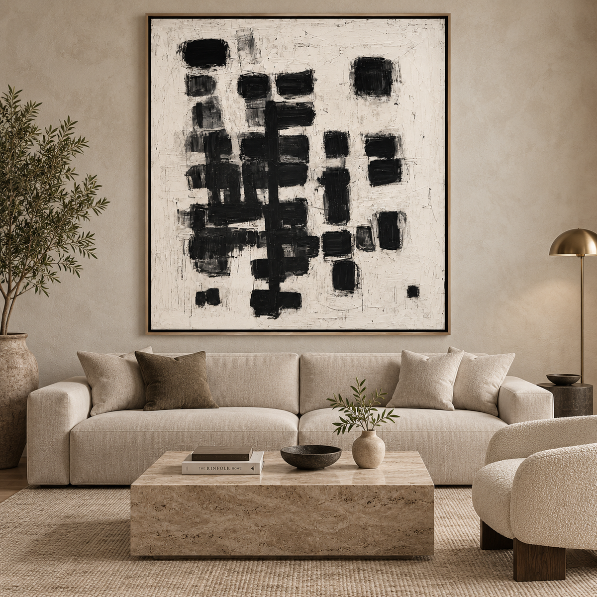 Shadow Grid-Black White Abstract Painting