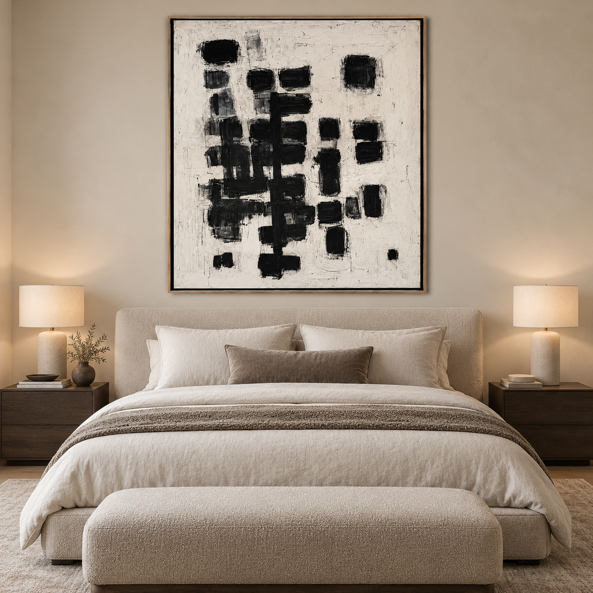 Shadow Grid-Black White Abstract Painting