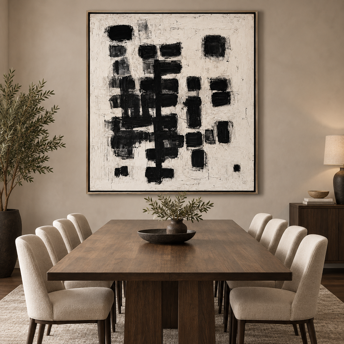 Shadow Grid-Black White Abstract Painting