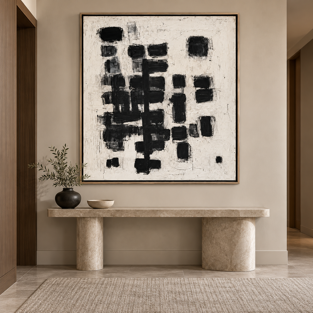 Shadow Grid-Black White Abstract Painting