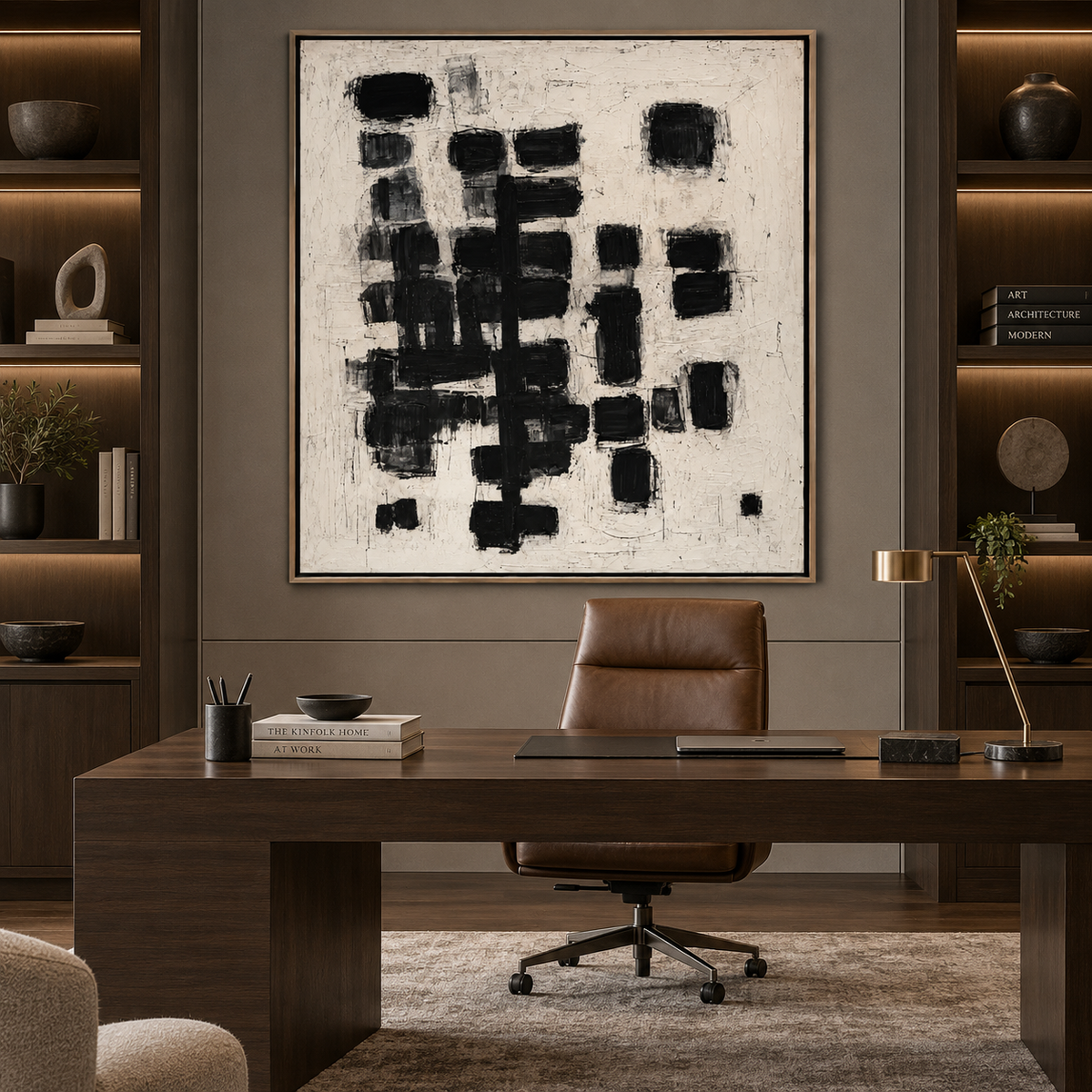 Shadow Grid-Black White Abstract Painting