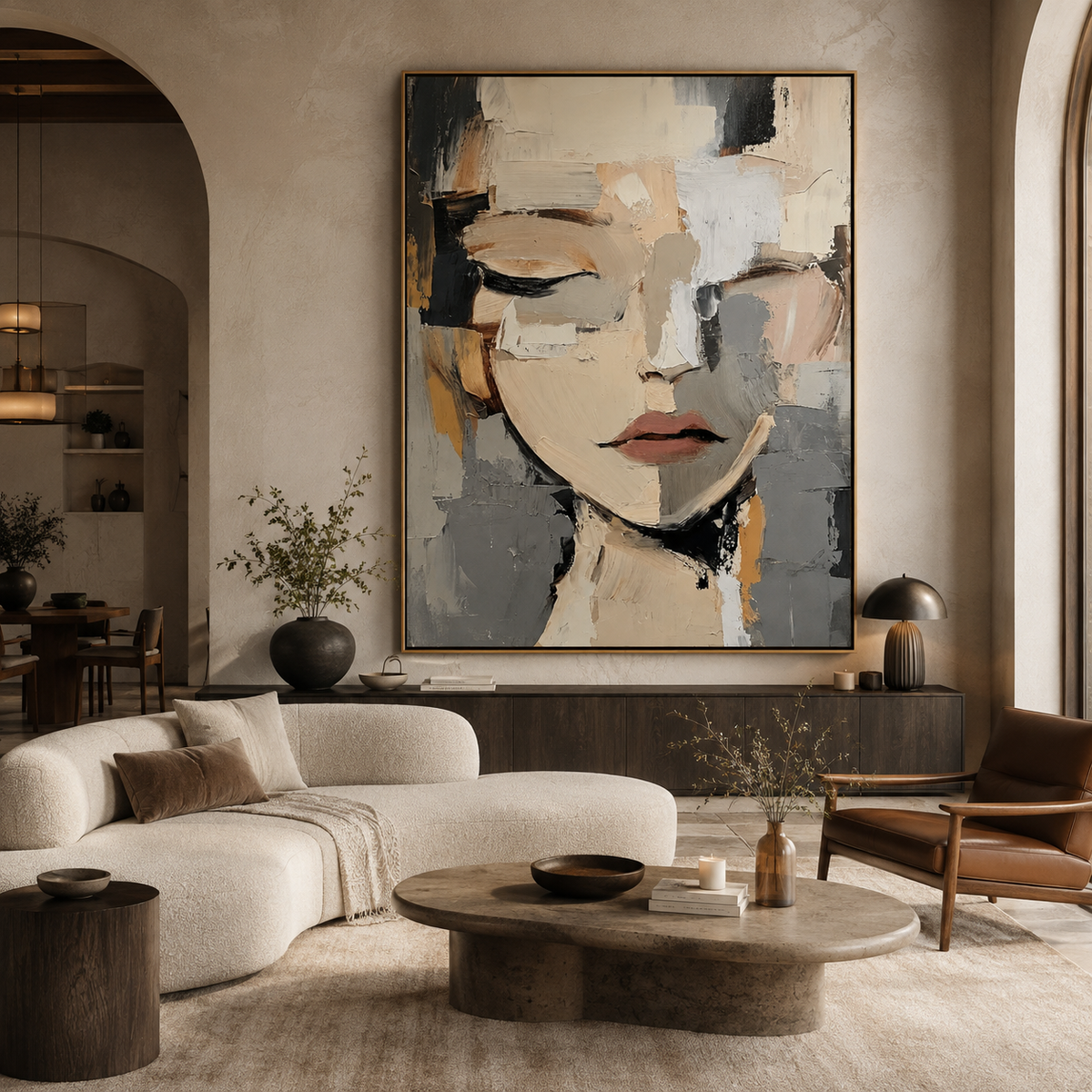 Quiet Muse-Neutral Abstract Woman Portrait Painting