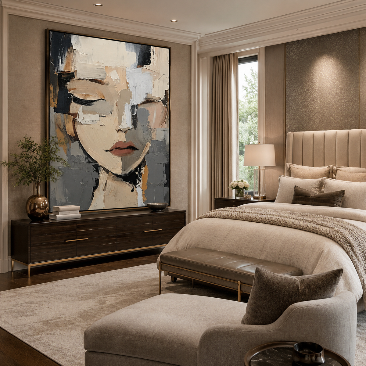 Quiet Muse-Neutral Abstract Woman Portrait Painting