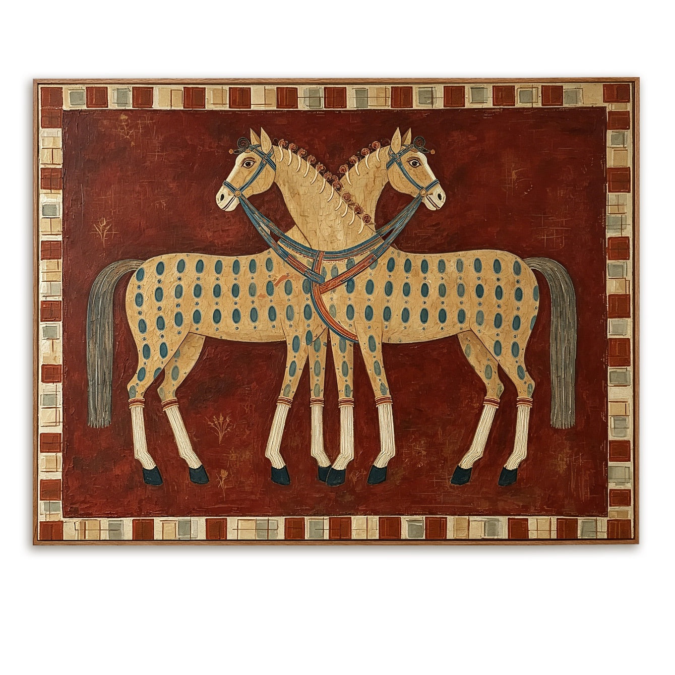 Crimson Pair-Folk Horse Oil Painting