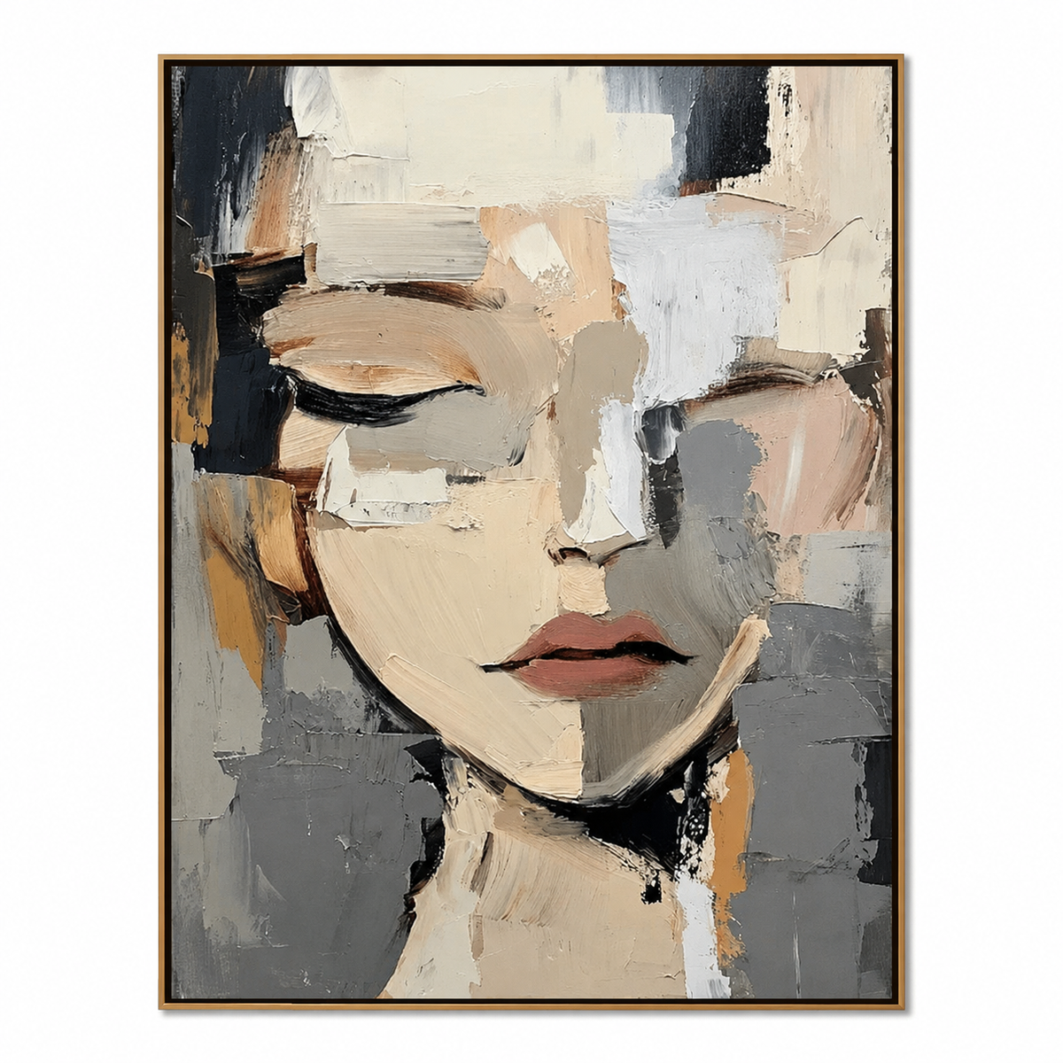 Quiet Muse-Neutral Abstract Woman Portrait Painting