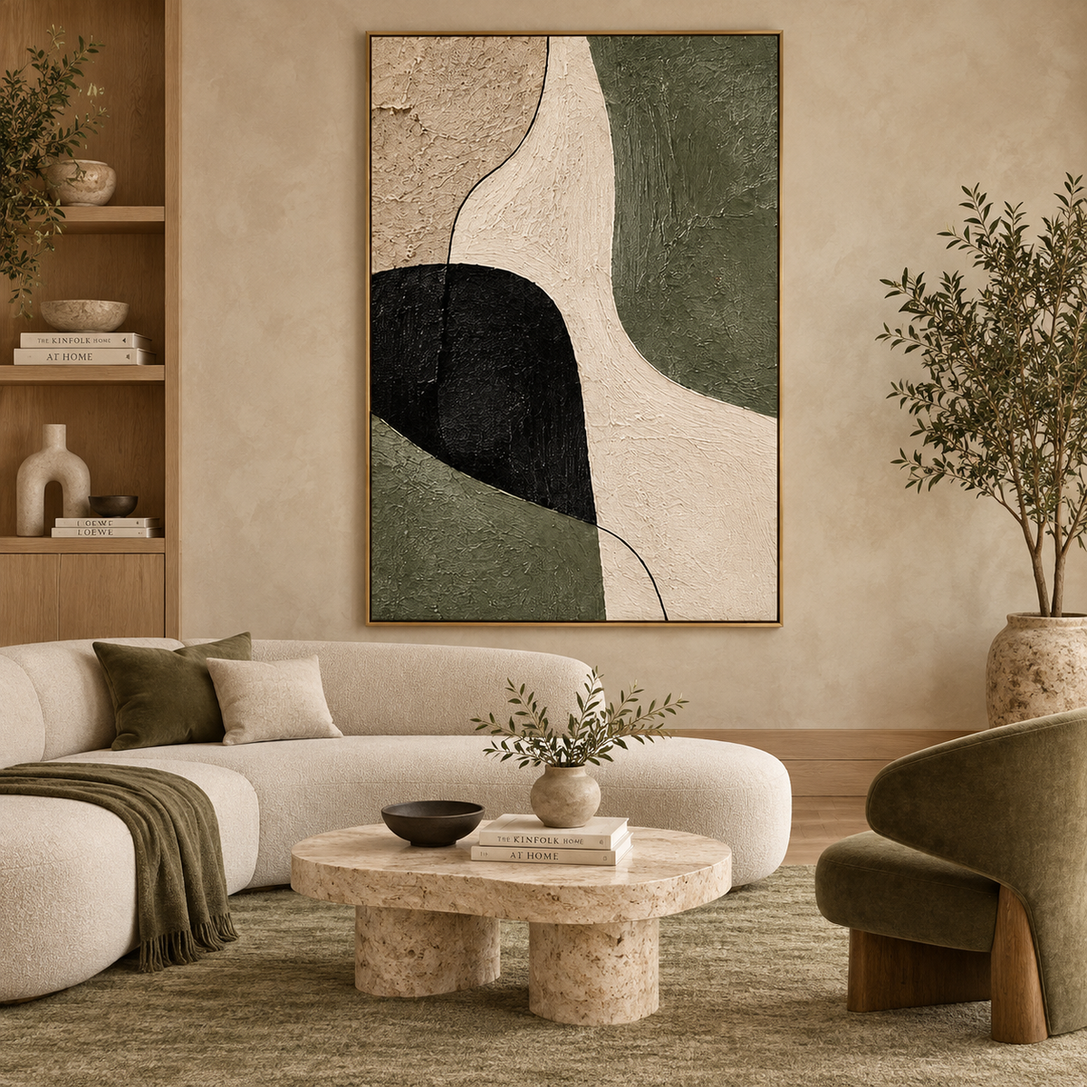 Olive Flow-Organic Geometric Abstract Painting