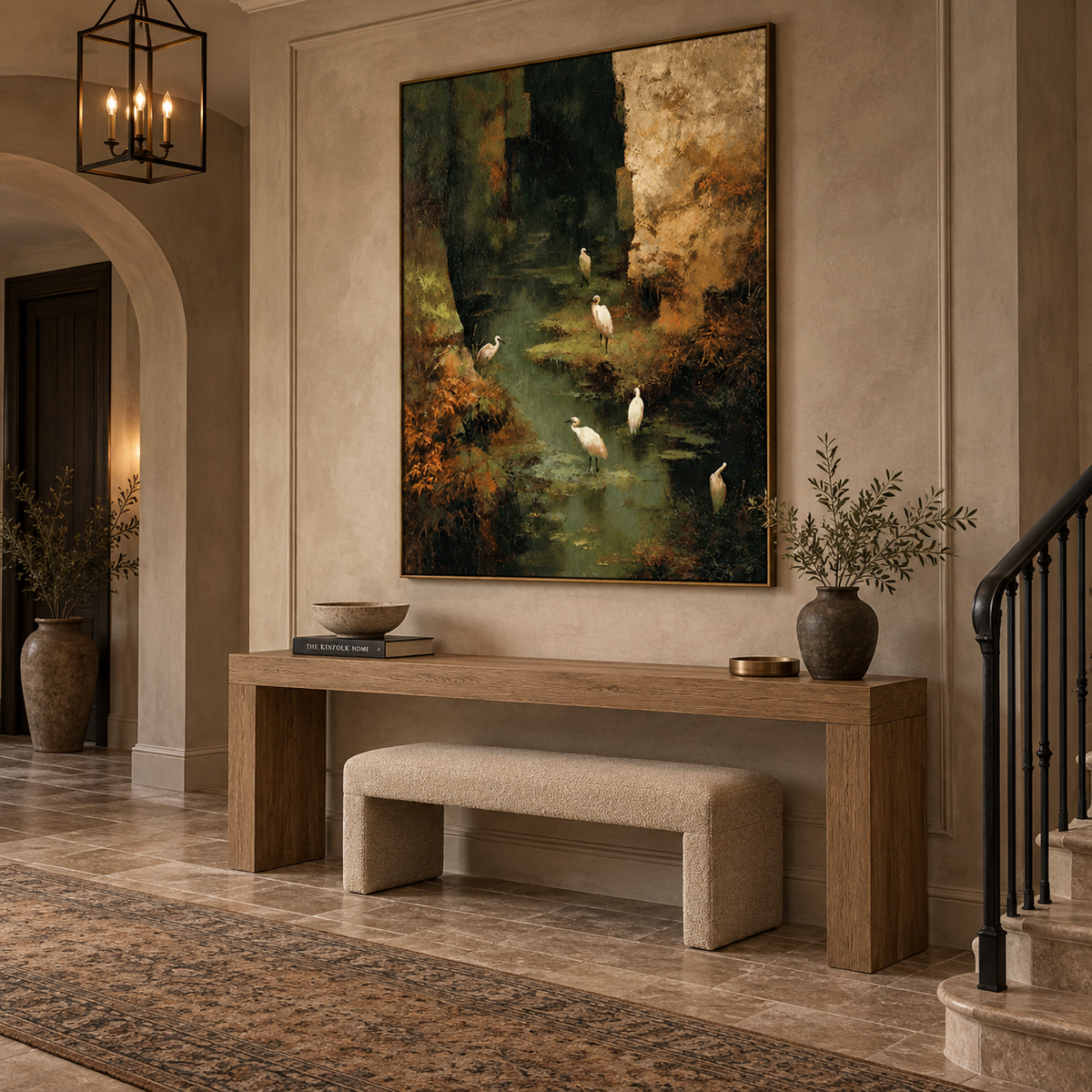 Enchanted Wetland Sanctuary-White Bird Forest Landscape Oil Painting