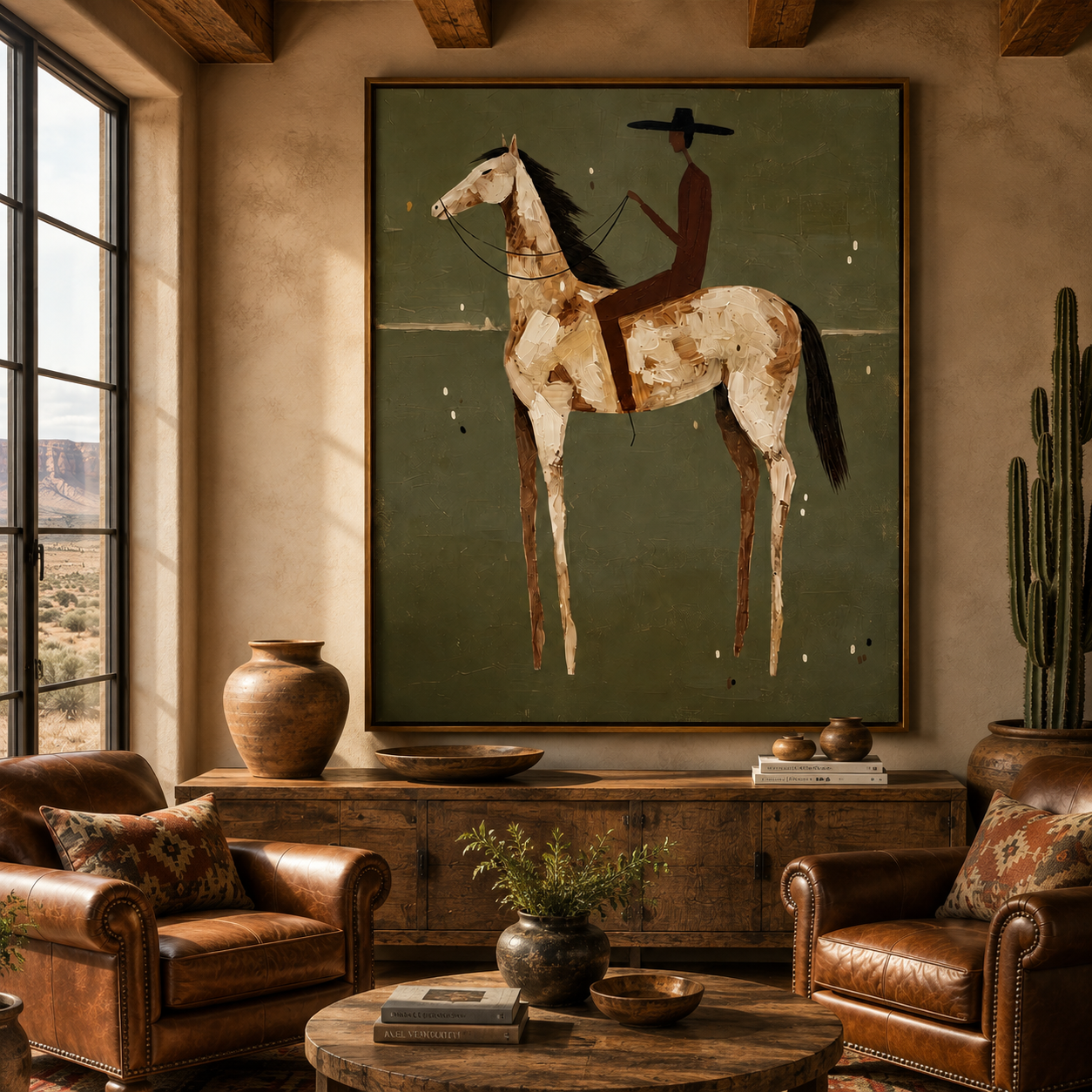 Quiet Rein-Olive Horse Rider Painting