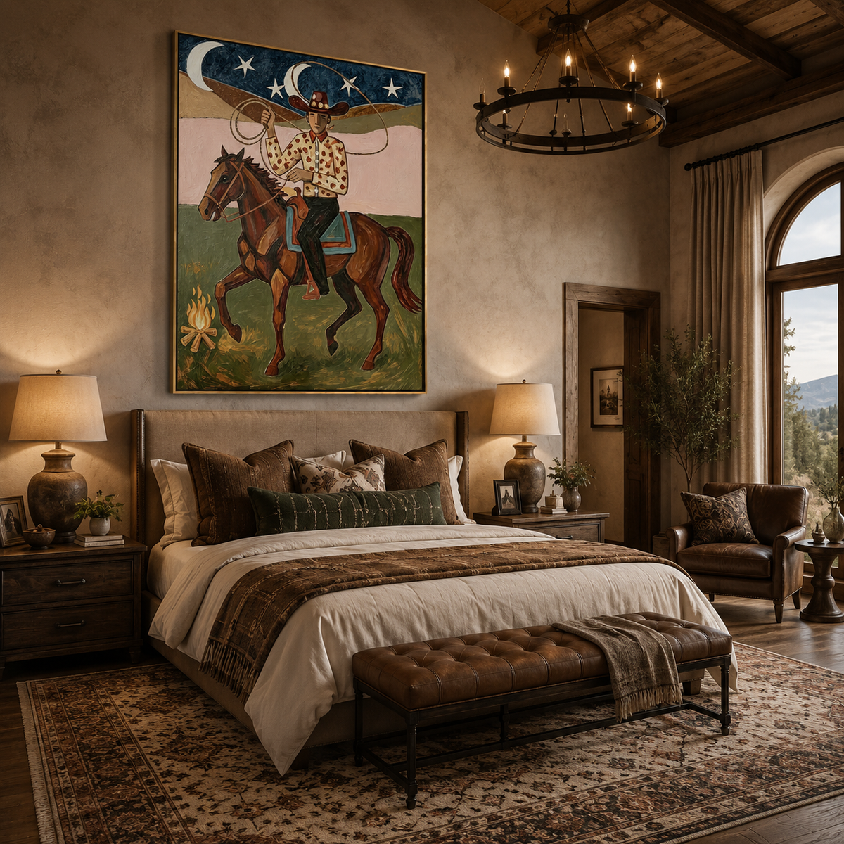 Moonlit Lasso-Cowboy Horse Western Painting