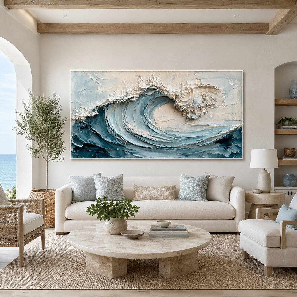 Ocean Crest-Blue Impasto Wave Painting