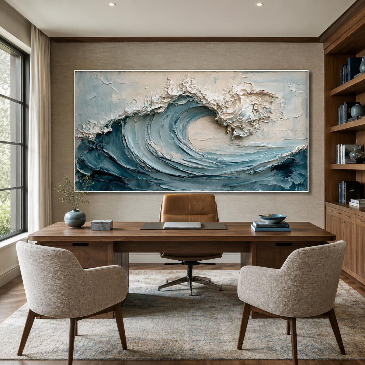 Ocean Crest-Blue Impasto Wave Painting