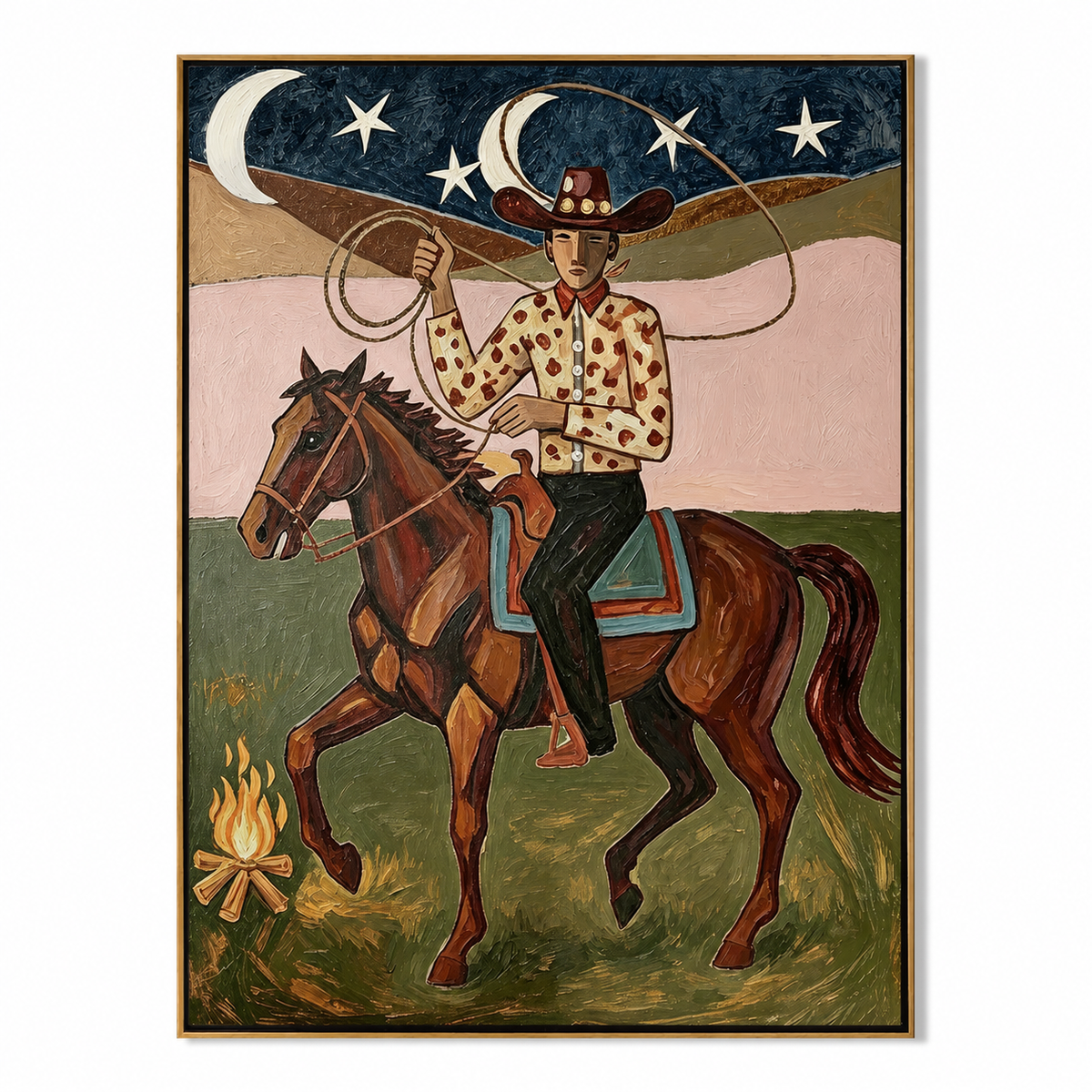 Moonlit Lasso-Cowboy Horse Western Painting