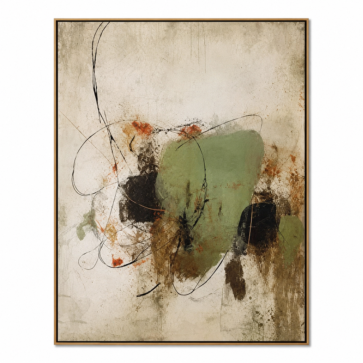 Quiet Orbit-Olive Gestural Abstract Painting