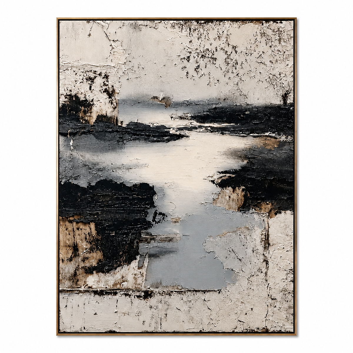 Silent Passage-Black and Beige Abstract Painting
