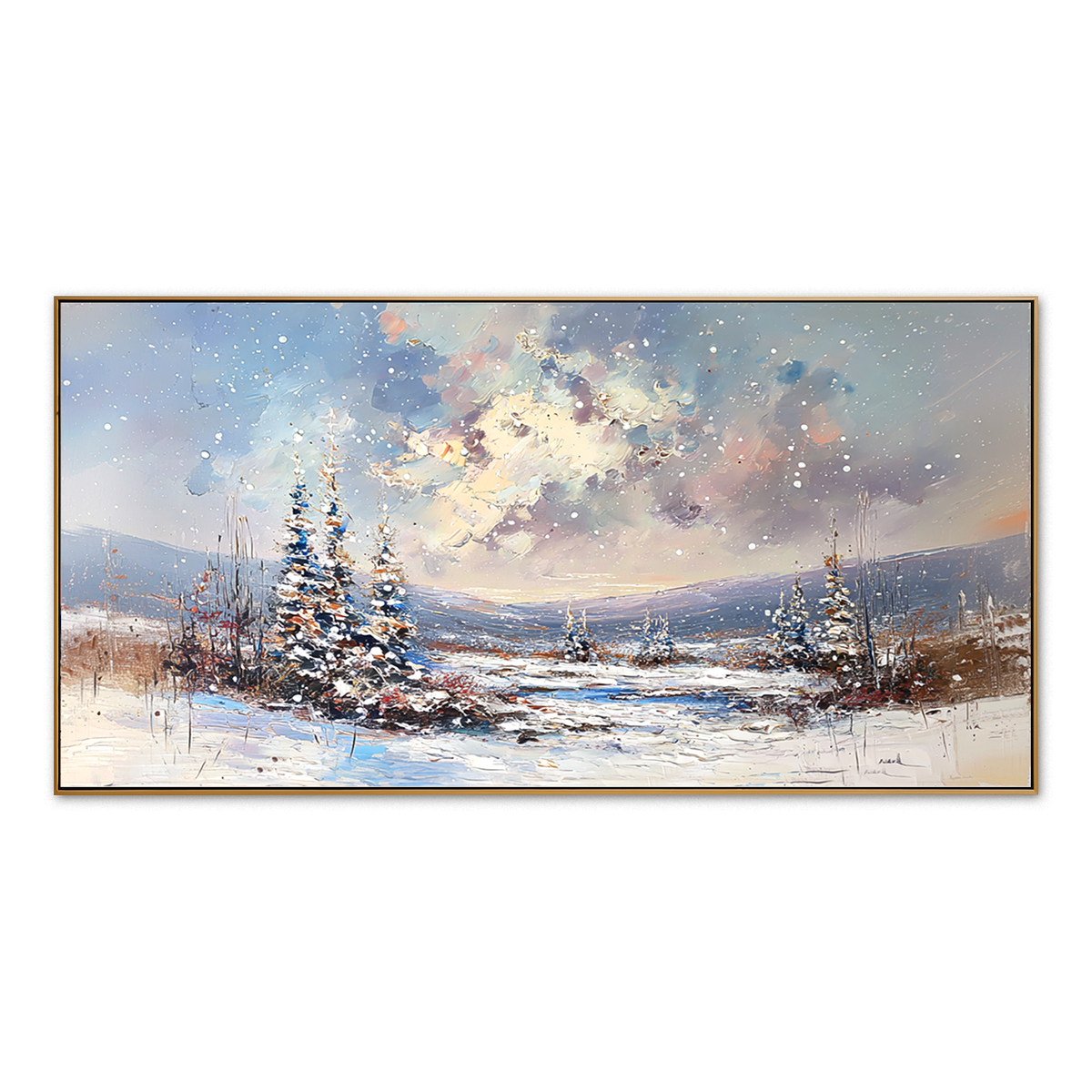 Winter Serenity-Snowy Mountain Landscape Texture Oil Painting