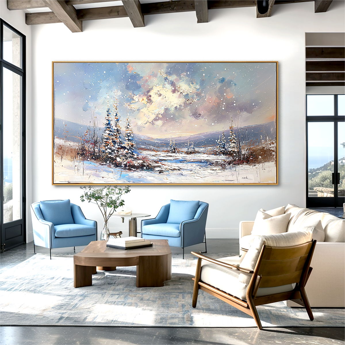 Winter Serenity-Snowy Mountain Landscape Texture Oil Painting