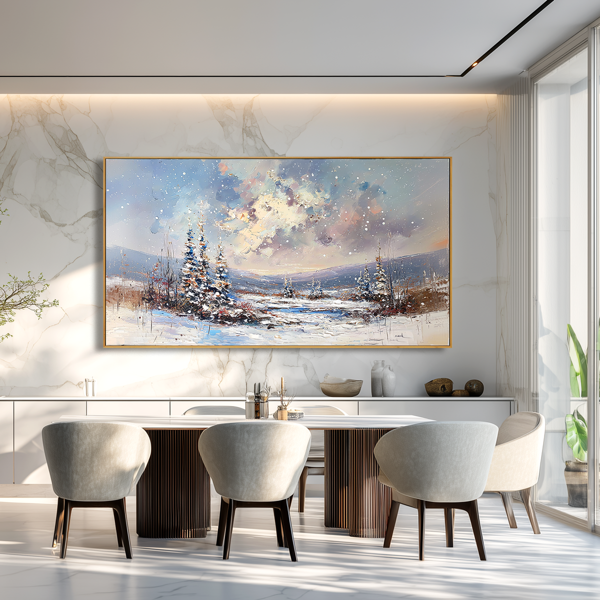 Winter Serenity-Snowy Mountain Landscape Texture Oil Painting