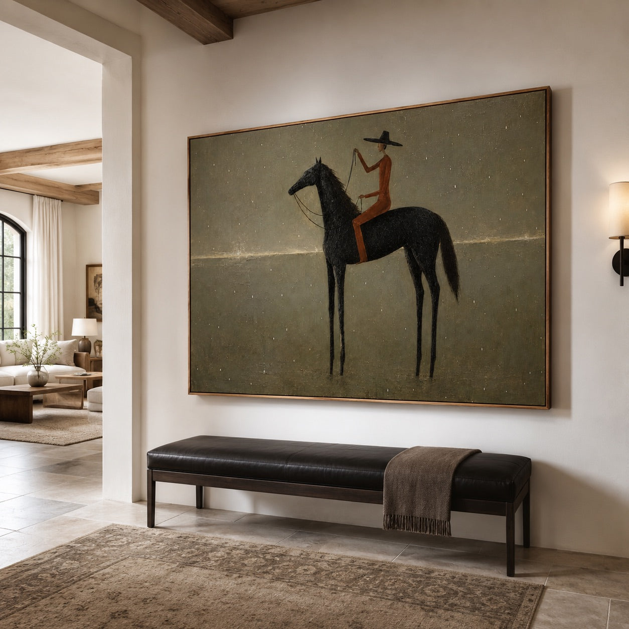 Still Horizon-Black Horse Rider Oil Painting