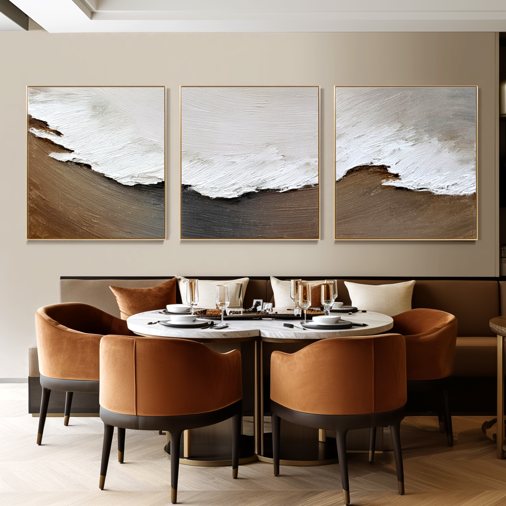 Silent Ridge-Neutral Abstract Triptych Painting